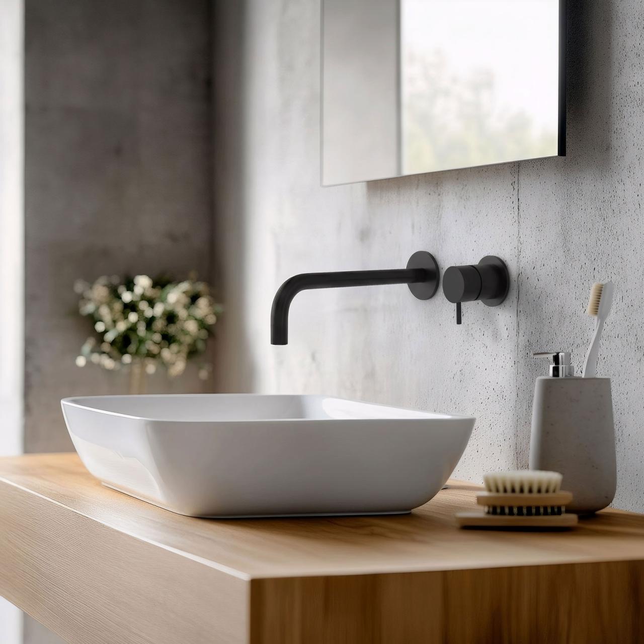 Waterevolution Flow built-in washbasin tap matt black with spout 21cm T116BPR-21