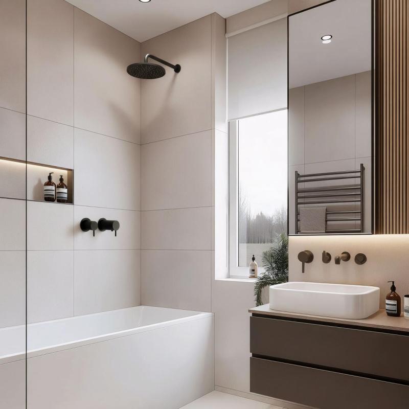 Waterevolution Flow built-in shower thermostat with round rosette, matte black 1208778082 T142TBPR