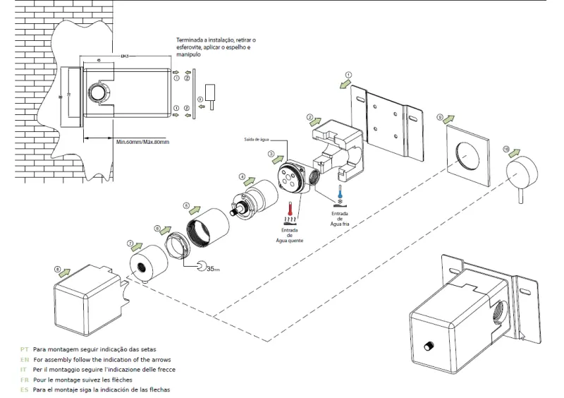 Waterevolution Flow built-in shower thermostat, solid stainless steel with round rosette T142TBIE 1208816582