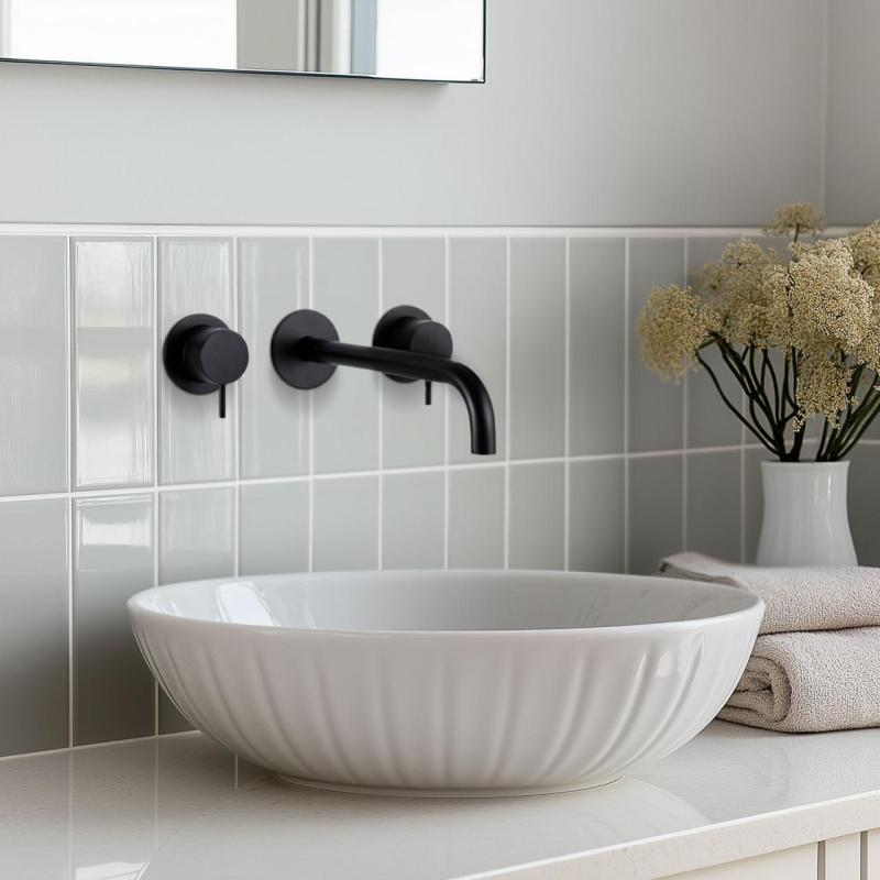 Waterevolution Flow 3-hole Built-in Washbasin Faucet Matte Black with 25 cm Spout T1163FPR-25