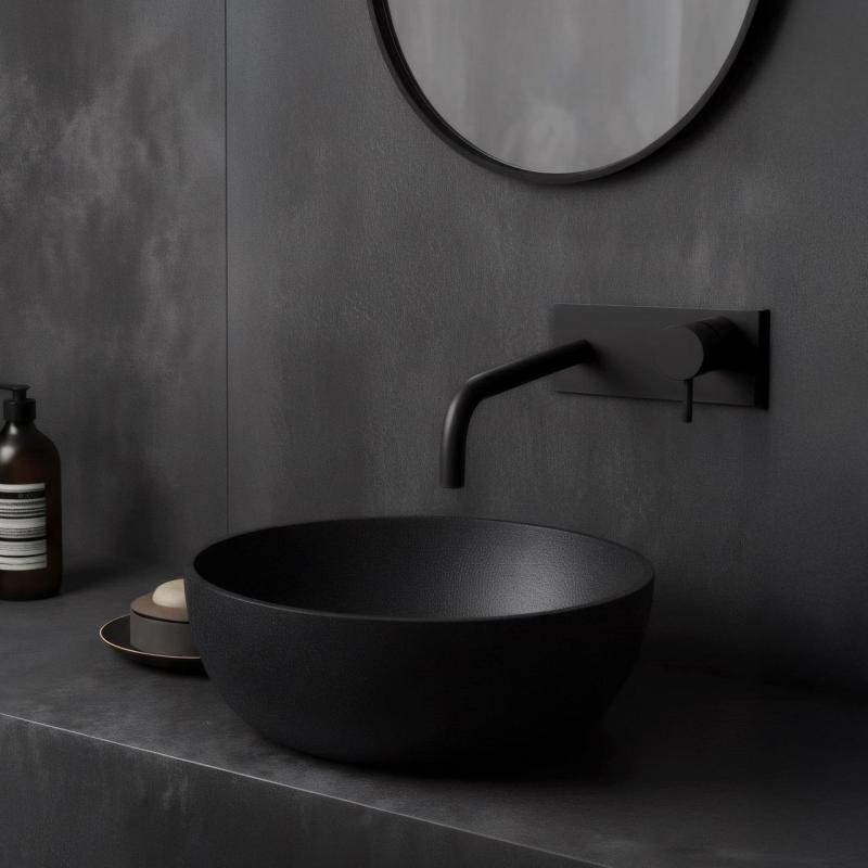 Waterevolution Flow concealed basin mixer with cover plate matt black with spout 21cm T1161BPR-21