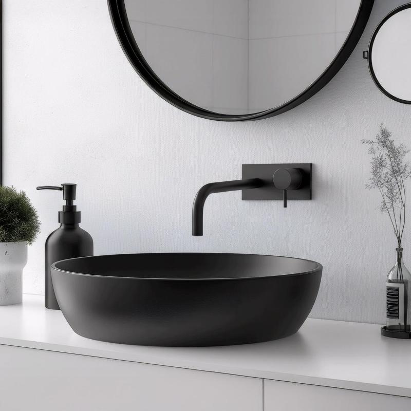 Waterevolution Flow built-in washbasin faucet with cover plate, matte black, with spout 15 cm T1161BPR-15