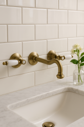 PB classic faucet built-in wall-mounted faucet with white handles 16 cm spout Bronze 1208854332