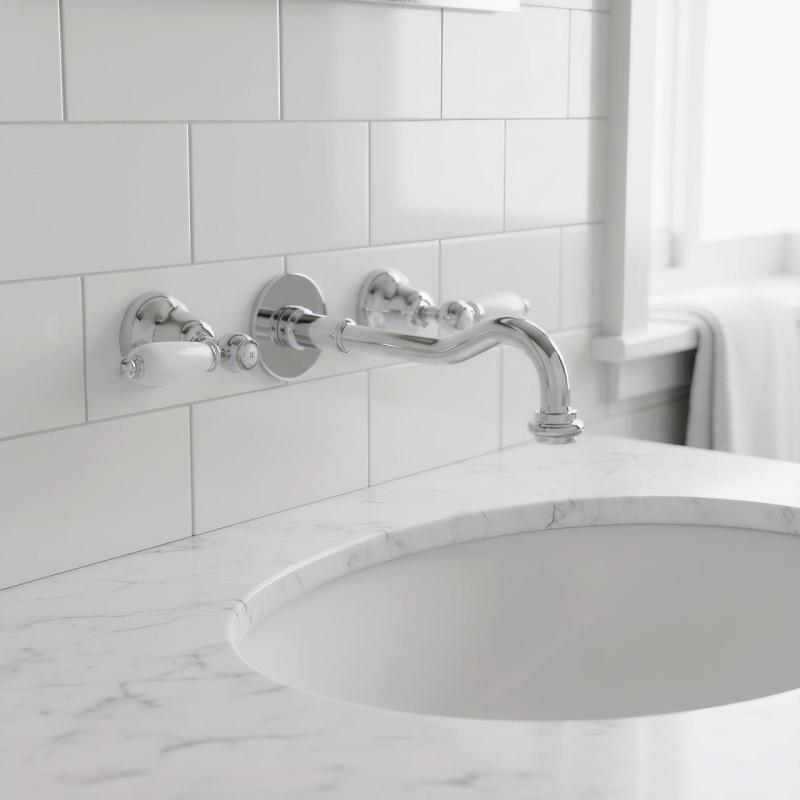 PB classic built-in wall-mounted faucet with white handles, 20 cm spout, Chrome 1208854352