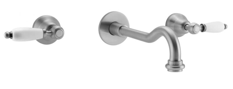 PB classic built-in wall faucet with white handles 25 cm spout stainless steel 1208854402