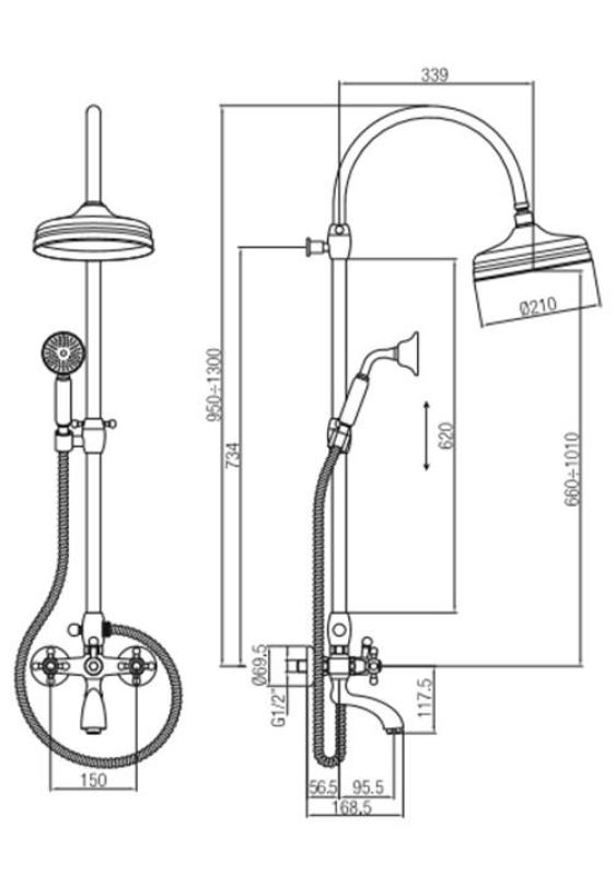 PB Classic Bath Shower Set surface-mounted with rain shower power knobs stainless steel 1208855882