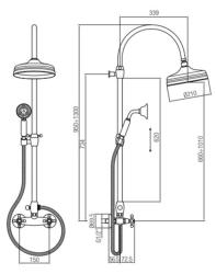 PB Classic Shower set surface-mounted power knobs with rain shower telescopic shower column chrome 1208855892
