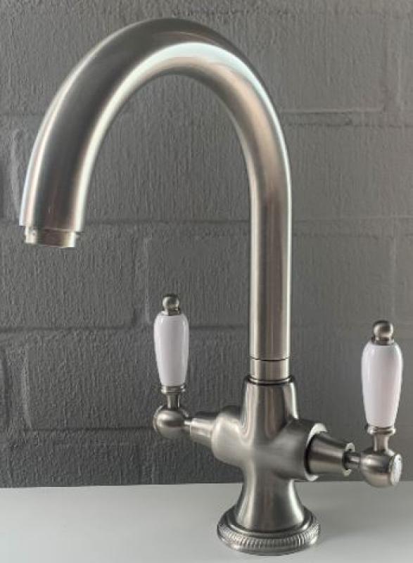 PB classic kitchen tap with White handles stainless steel 1208910902