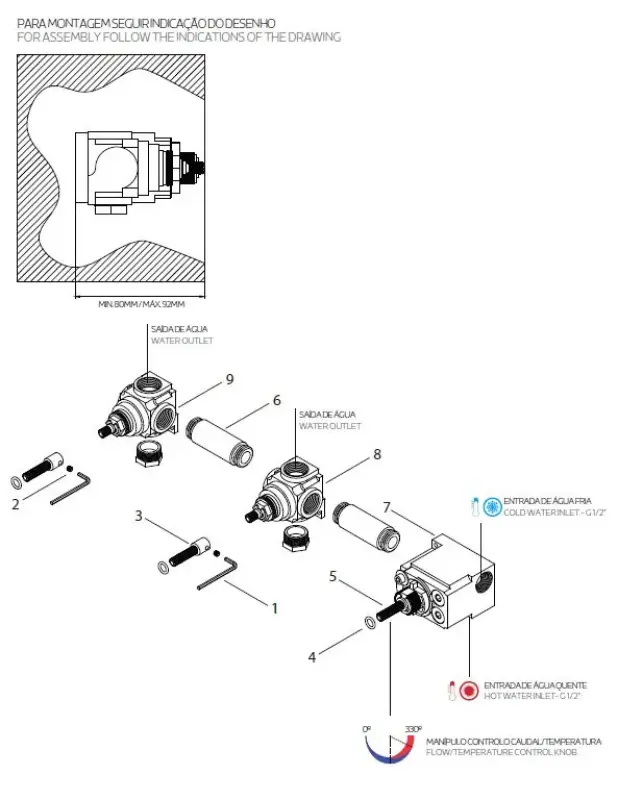Waterevolution Flow Built-in Shower Thermostat with 2 shut-off valves full stainless steel 1208916472