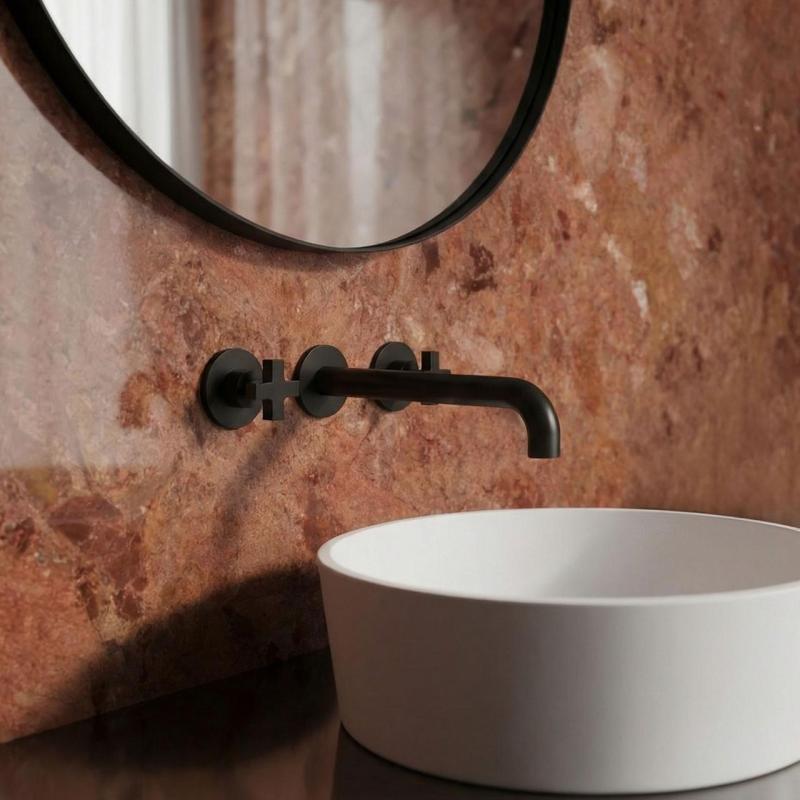 Waterevolution Cruz 3-hole washbasin mixer tap spout 19cm matt black 1208916572