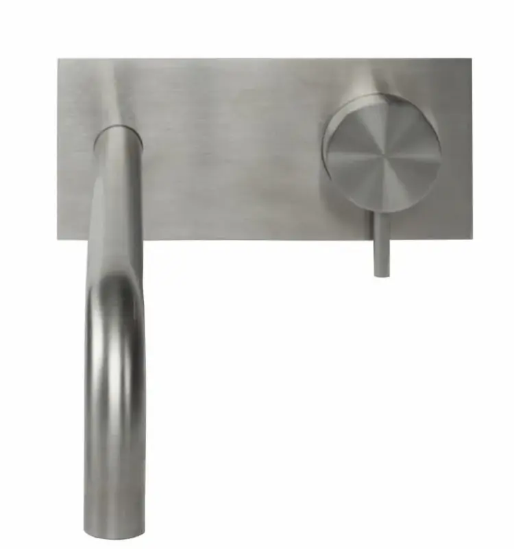 Waterevolution Flow built-in washbasin faucet with cover plate, fully stainless steel with 25 cm spout T1161BIE-25