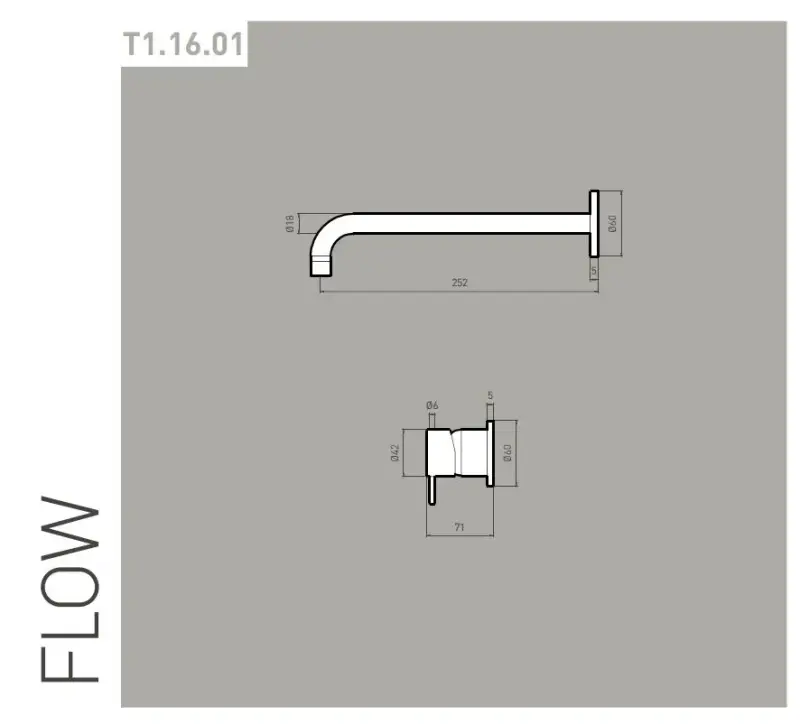 Waterevolution Flow built-in washbasin faucet, brushed brass with 25 cm spout T116BLE-25