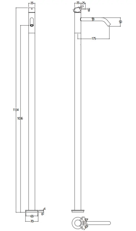 Waterevolution Flow Floor standing bathub mixer RVS T134IE