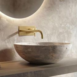 Waterevolution Flow built-in washbasin faucet with cover plate Brushed Brass with spout 21cm T1161LE-21