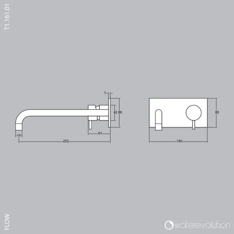 Waterevolution Flow built-in washbasin faucet with cover plate Brushed Brass with spout 25cm T1161LE-25