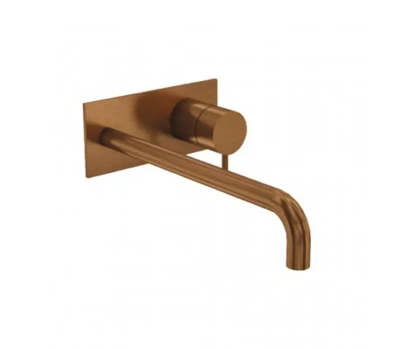 Waterevolution Flow built-in washbasin faucet with cover plate PVD Brushed Copper with spout 21cm T1161CPE-21
