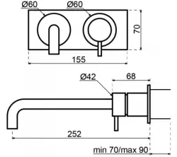 Waterevolution Flow built-in sink tap with cover plate PVD Gun Metal with spout 15cm T1161GME-15