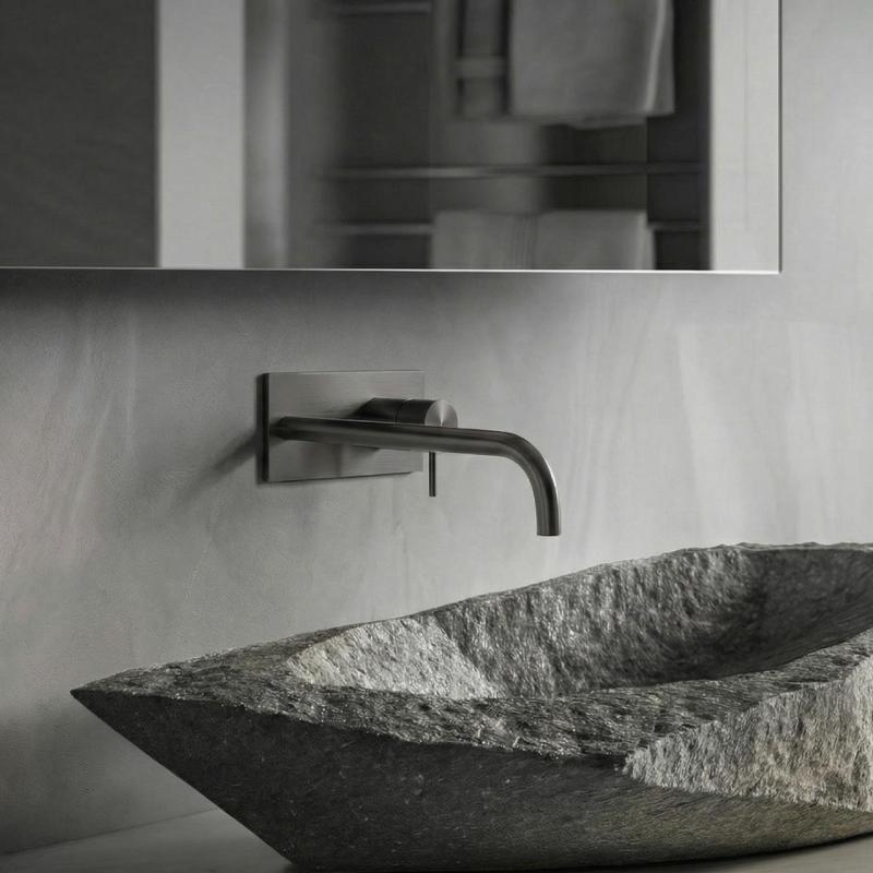 Waterevolution Flow built-in sink tap with cover plate PVD Gun Metal with spout 25cm T1161GME-25