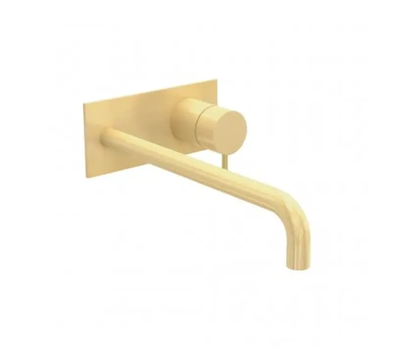 Waterevolution Flow built-in washbasin faucet with cover plate PVD Light Gold with spout 25cm T1161WGE-25