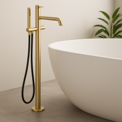 Waterevolution Flow freestanding bath mixer with hand shower Light Gold T133WGE