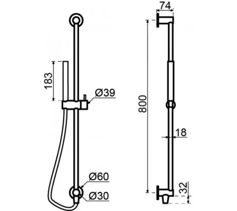 Waterevolution Flow slide bar set with hand shower 800mm Gun Metal T1661GME