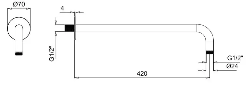 SB Rubinetterie Universal wall-mounted shower arm round 42cm colour matt black 1208946669