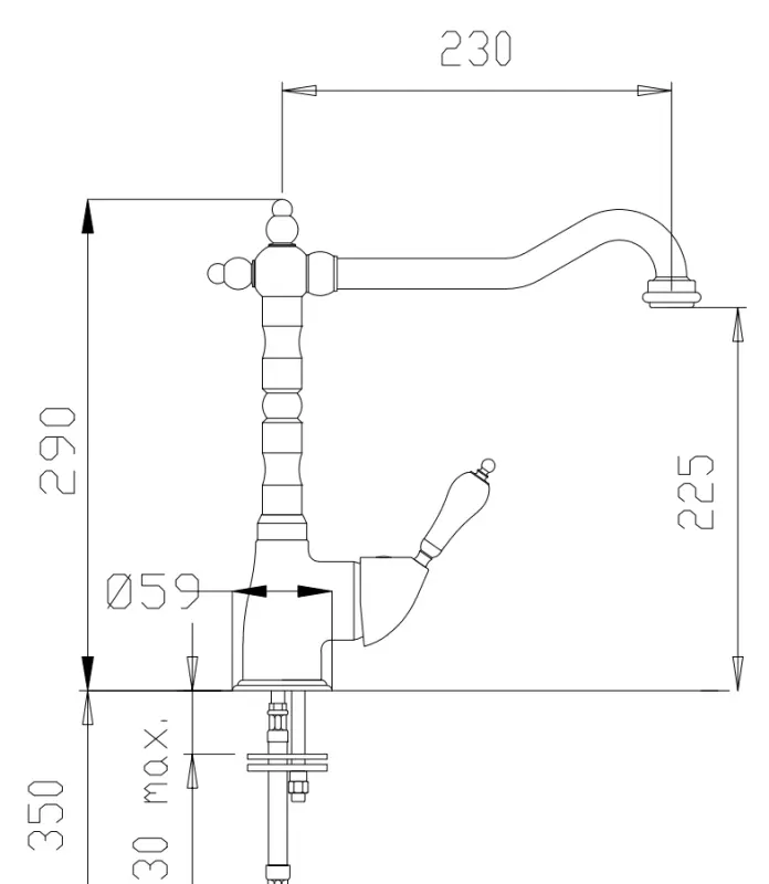 DEMM Nostalgic kitchen tap with swivel spout chrome classic 1208947364