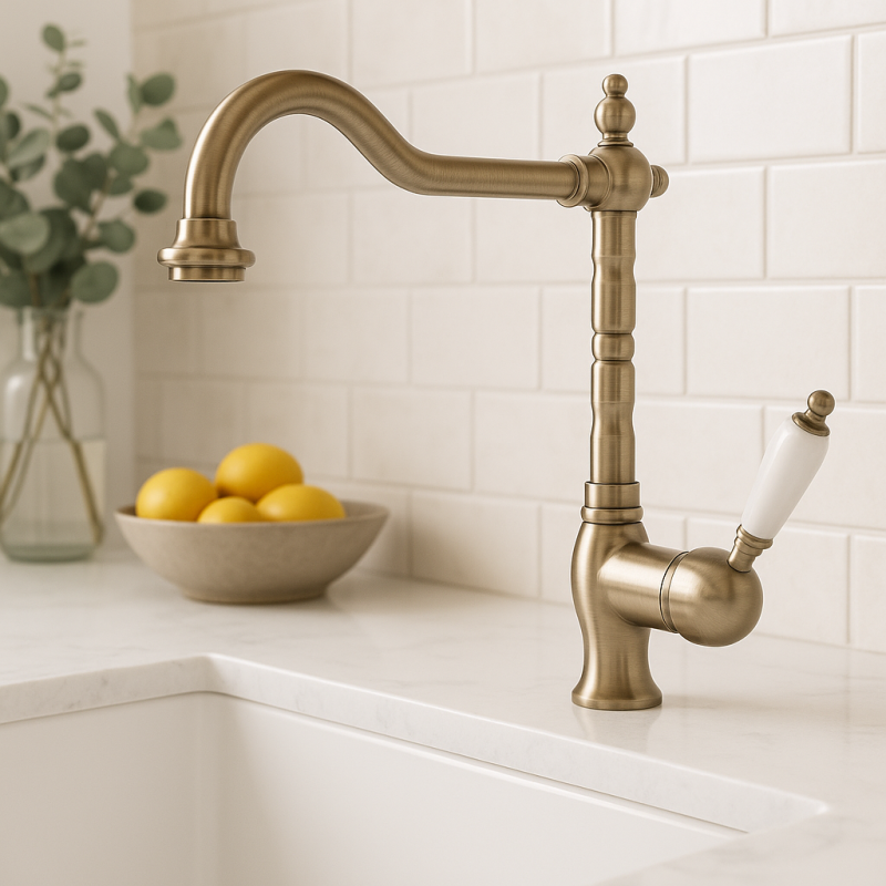 PB nostalgic single lever wall mounted tap white lever stainless steel 1208952878