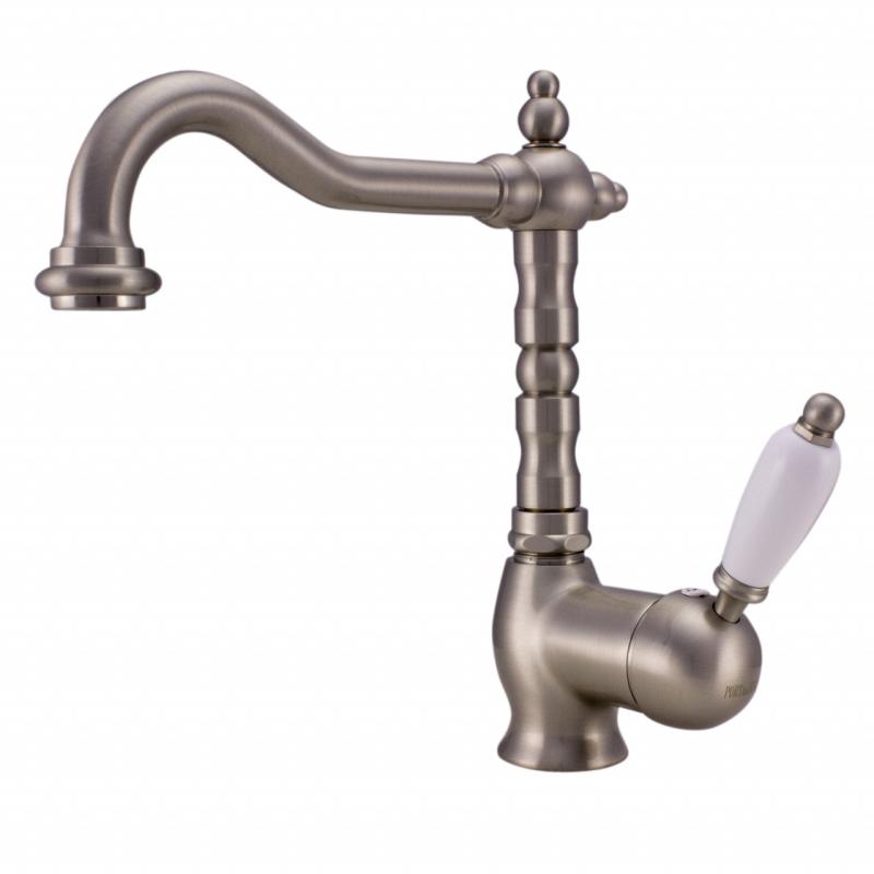 PB Nostalgic Single lever sink faucet with swivel spout 190 mm - with drain set stainless steel