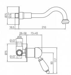 PB nostalgic built-in sink faucet Vintage spout 21cm chrome