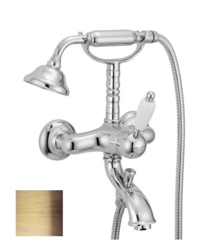 PB Nostalgic bath mixer with hand shower and white lever Bronze