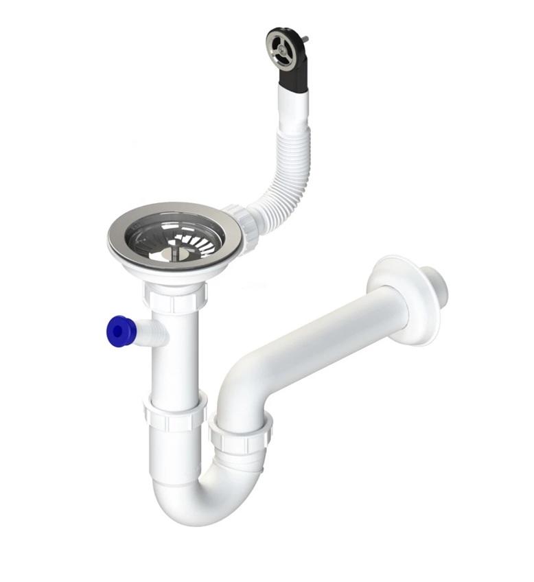 GraniteMy Drainage set stainless steel with round overflow including siphon for single sink 1208952965 - Productafbeelding