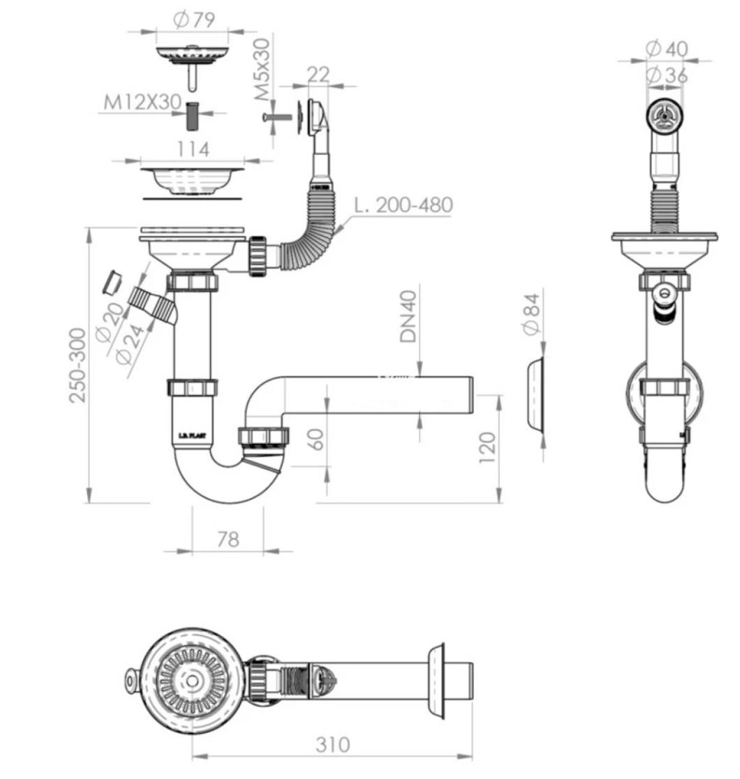GraniteMy Drainage set stainless steel with round overflow including siphon for single sink 1208952965 - Productafbeelding 2