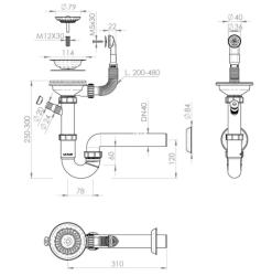 GraniteMy Drainage set stainless steel with round overflow including siphon for single sink 1208952965
