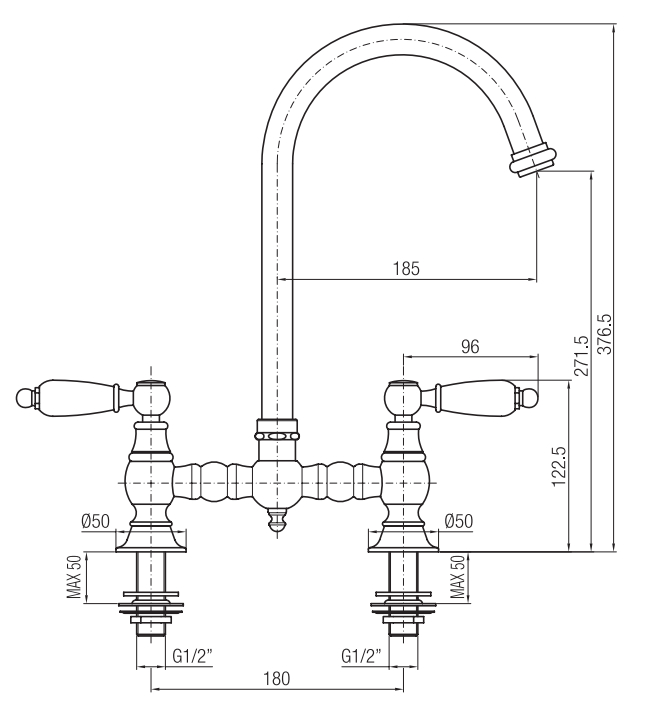 PB Nostalgic Bridge kitchen tap matt black round spout with white handles PBN.ZW.R.WH