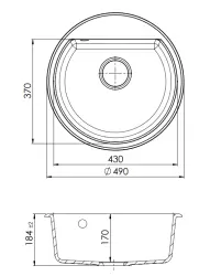 GraniteMy Bremen round granite sink 43 cm black inset and undermount with tap hole bench with stainless steel plug 1208953206