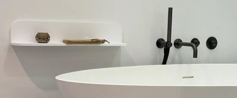 Solid-S Planchet Plank, matte white, shower basket, 120x12 cm, solid surface, includes hidden mounting hardware 1208953449