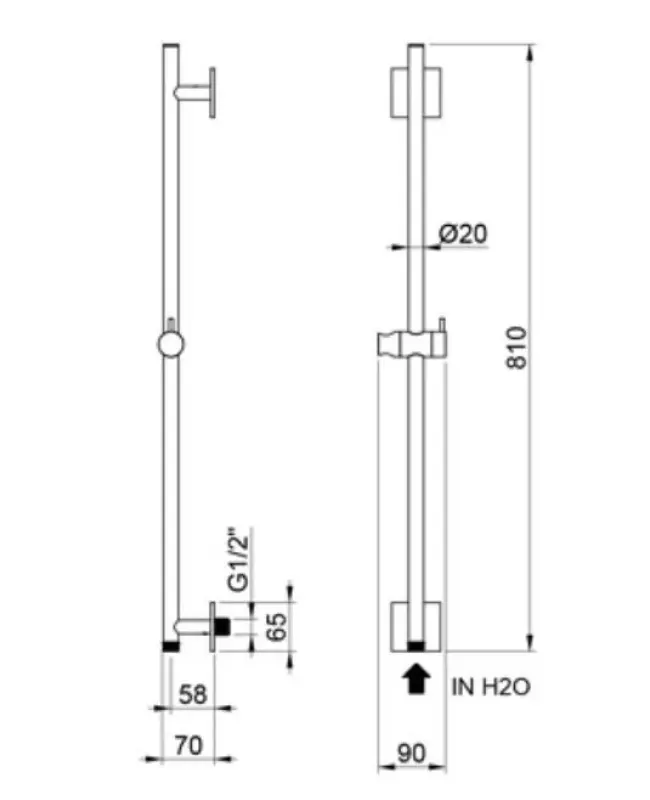 SB Rubinetterie Universale sliding rail in satin finish 316 stainless steel with connection for water connection 1208953564