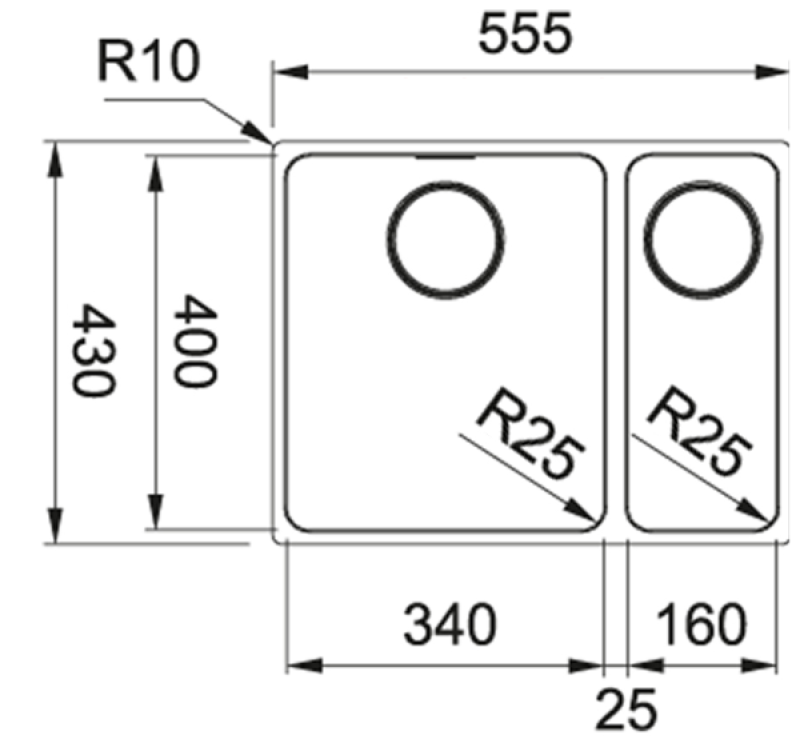 Franke Mythos MYX 160.34.16 BL one and a half stainless steel sink undermount 34+16cm 122.0607.063