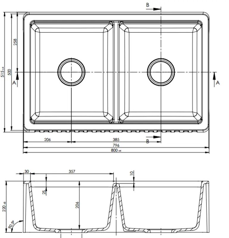 GraniteMy Tradition country-style double sink, 2-sided granite basin, 80x50cm, white, top-mount, under-mount, and flush-mount, 1208953698