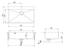 Ausmann Weser stainless steel large gold sink PVD Gold 79x51 with tap hole undermount flush-mounted and inset 080907