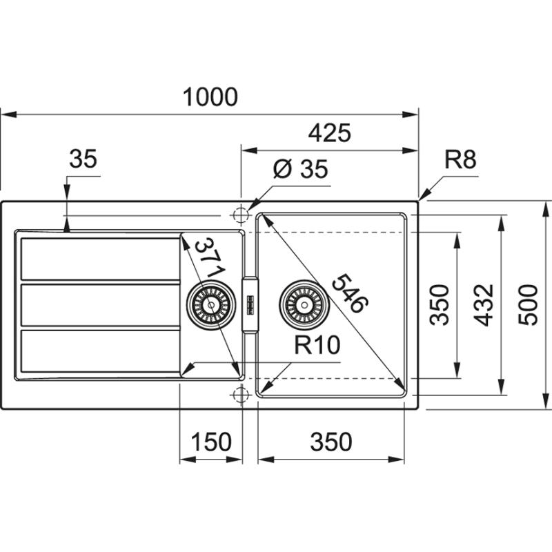 Franke Sirius 2 S2D 651 black plastic 1.5 one and a half sink with draining surface top mount 100x50 143.0634.554