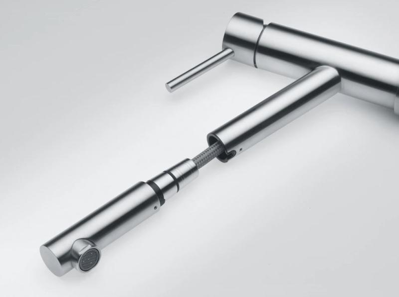 Franke Orbit solid stainless steel low kitchen tap with pull-out spout stainless steel 115.0569.461