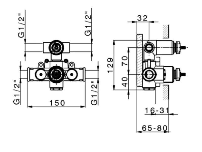 PB classic nostalgic Built-in thermostat with diverter chrome 1208953839