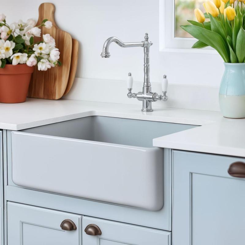 PB Nostalgic classic country kitchen tap chrome with white handles 1208953911