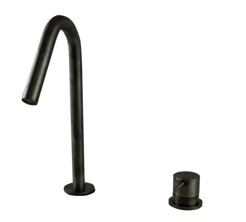 Waterevolution Flow 2-hole basin mixer PVD Gun Metal with small V 120mm spout T1121VGME