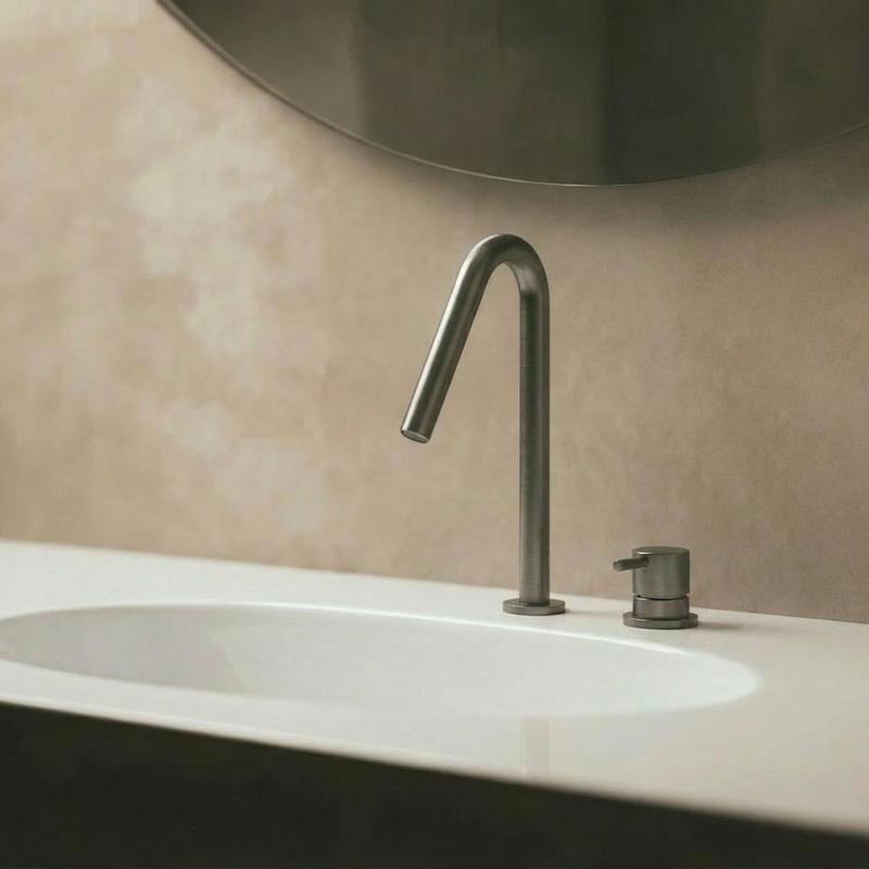 Waterevolution Flow 2-hole basin mixer PVD Gun Metal with small V 120mm spout T1121VGME