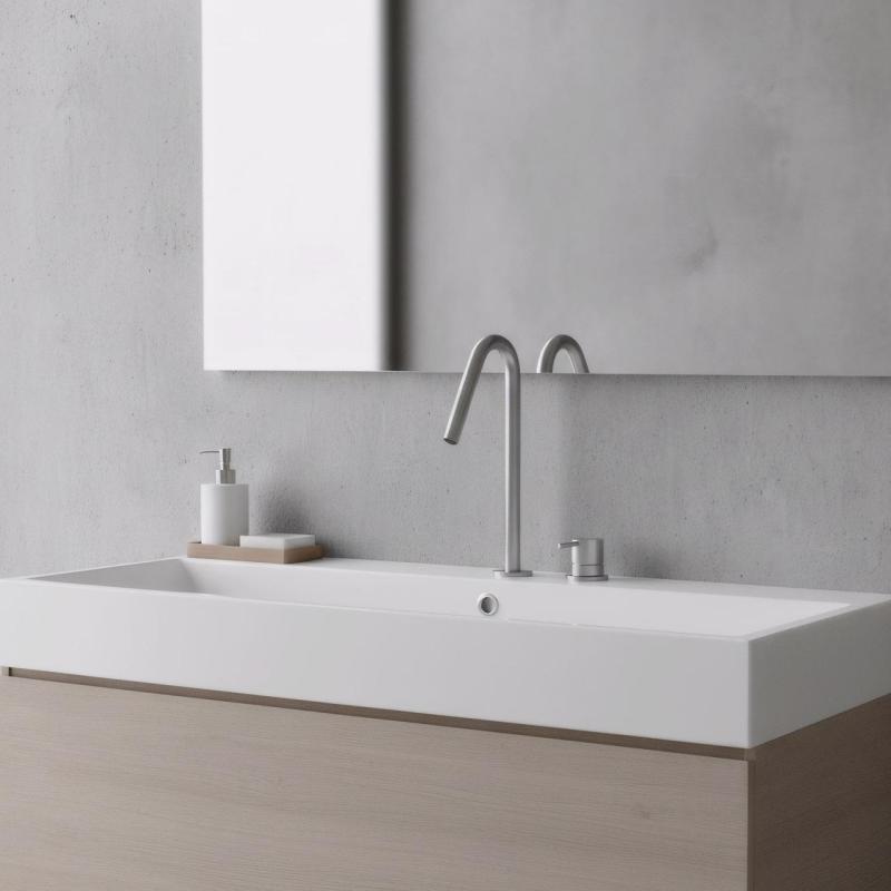 Waterevolution Flow 2-hole sink faucet stainless steel with high V-Shaped 227mm spout T1122VIE