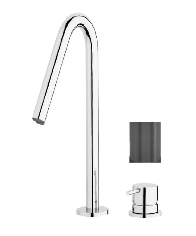 Waterevolution Flow 2-hole basin mixer PVD Gun Metal with high V 120mm spout T1122VGME