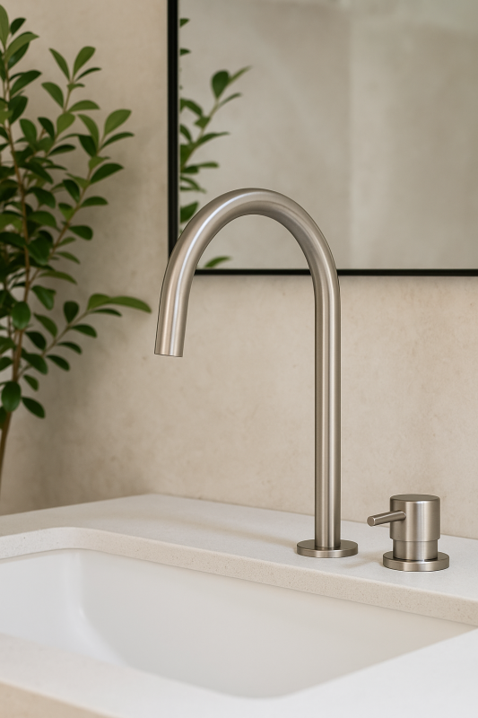 Waterevolution Flow 2-hole basin faucet, fully stainless steel with high U 200mm spout T1122UIE